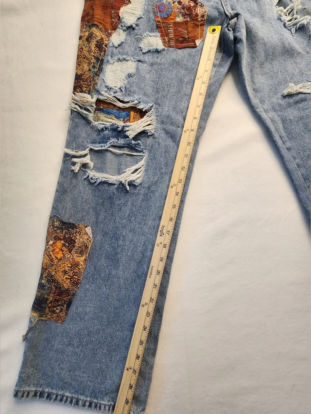 OH! Vintage Patchwork Womens Jeans Hippie Festival Concert High Waist Size XL - Picture 9 of 12